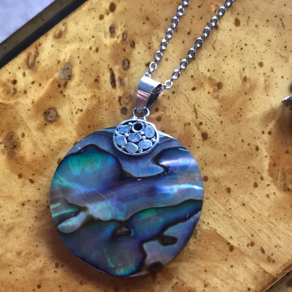 Abalone Sterling Silver Stainless Steel Necklace - Picture 2 of 8